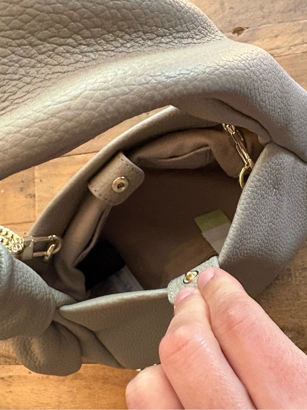 QUINCE Italian Leather Mini Bow Bag in Taupe - Picture 9 of 10